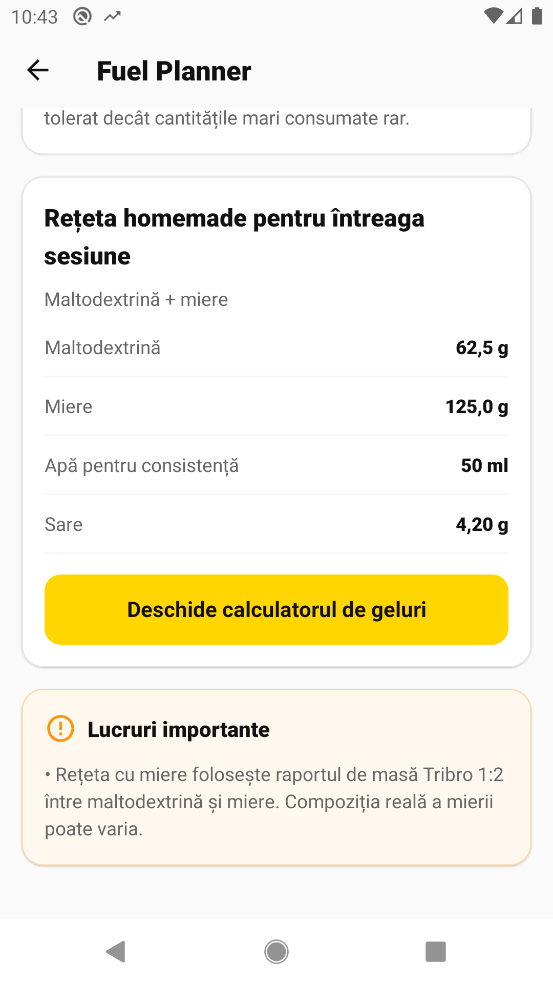 Tribro calculator results