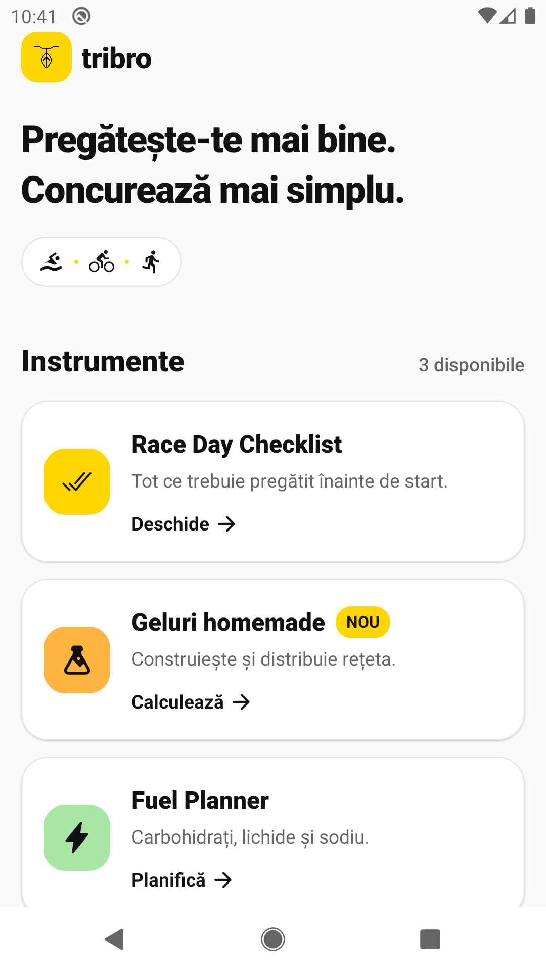 Tribro app home screen